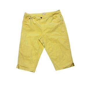 CJ Banks Women's Plus Size 20 Yellow Embroidered Capri Jeans Pants